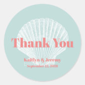 Beach Wedding Seashell Dank je wel Aqua Coral Pink Ronde Sticker (Voorkant)