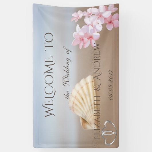 Beach Wedding, Seashell, Flower, Heart Wedding Ban Spandoek (Verticaal)