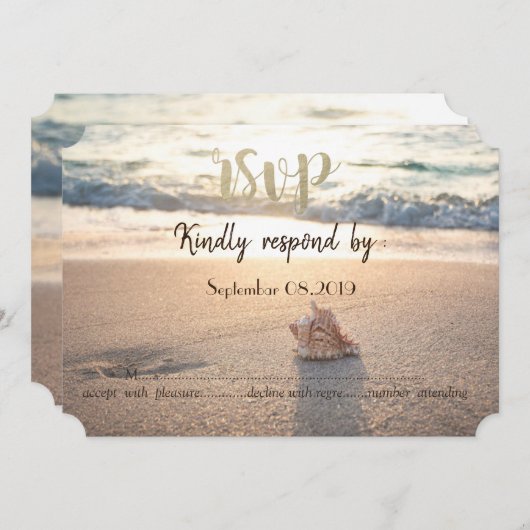 Beach Wedding, Seashell RSVP Kaart (Voorkant / Achterkant)