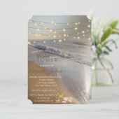 Beach Wedding Seashell String Lights Vrijgezellenf Kaart (Staand voorkant)