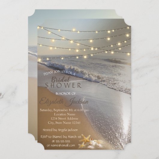 Beach Wedding Seashell String Lights Vrijgezellenf Kaart (Voorkant / Achterkant)