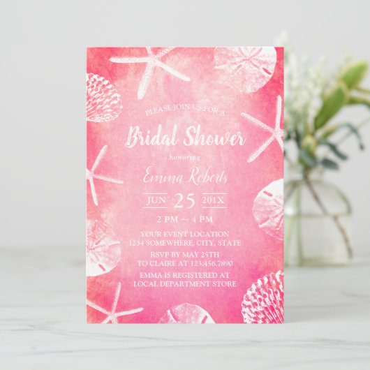 Beach Wedding Seashells Coral Pink Vrijgezellenfee Kaart (Staand voorkant)