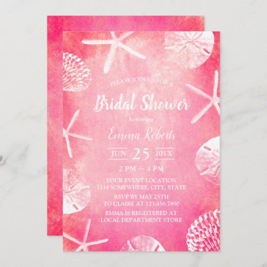 Beach Wedding Seashells Coral Pink Vrijgezellenfee Kaart (Voorkant / Achterkant)