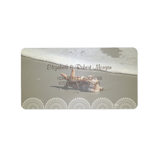 Beach Wedding Seashells, Lace Wedding Label (Voorkant)