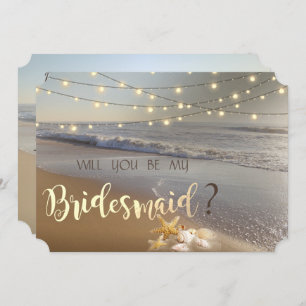 Beach Wedding Seashells Lights Bridesmaid Kaart