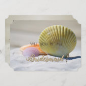 Beach Wedding, Seashells on Sand Bridesmaid Kaart (Voorkant / Achterkant)