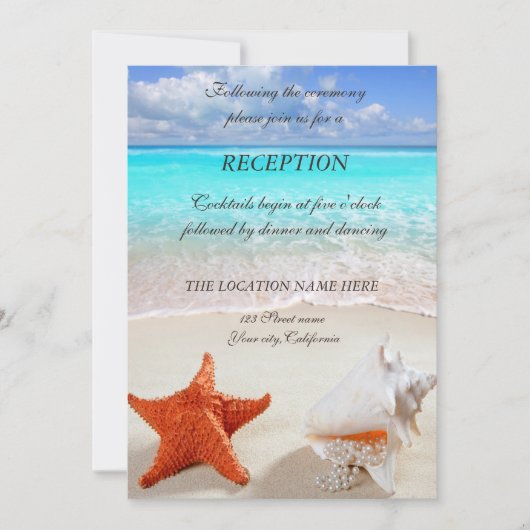 Beach Wedding Seashells Reception Kaart (Voorkant)