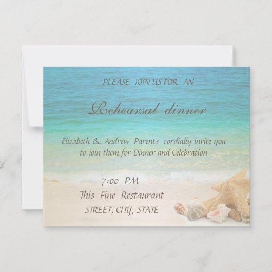 Beach Wedding Seashells Rehearsal Dinner Kaart (Voorkant)