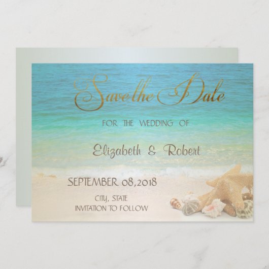 Beach Wedding Seashells Save the Date (Voorkant / Achterkant)
