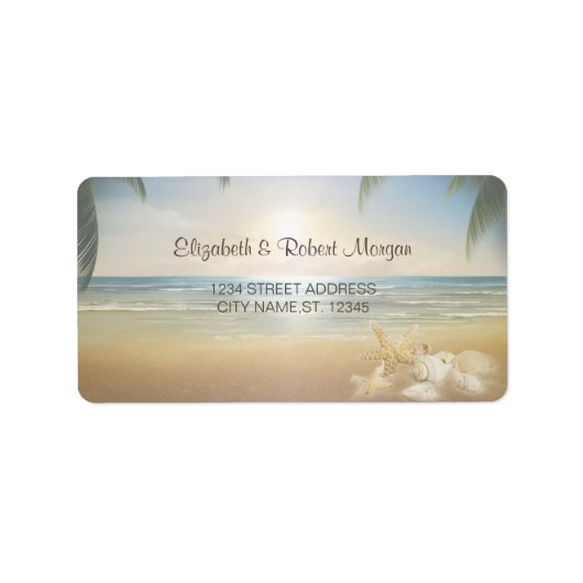 Beach Wedding Seashells, Sunset Wedding Label (Voorkant)
