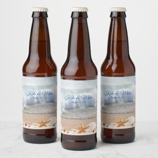 Beach Wedding Seashells Tropical Island Bier Etiket (Flessen)