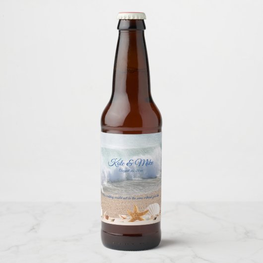 Beach Wedding Seashells Tropical Island Bier Etiket (Voorkant)