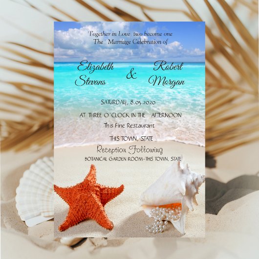 Beach Wedding Seashells Uitnodiging