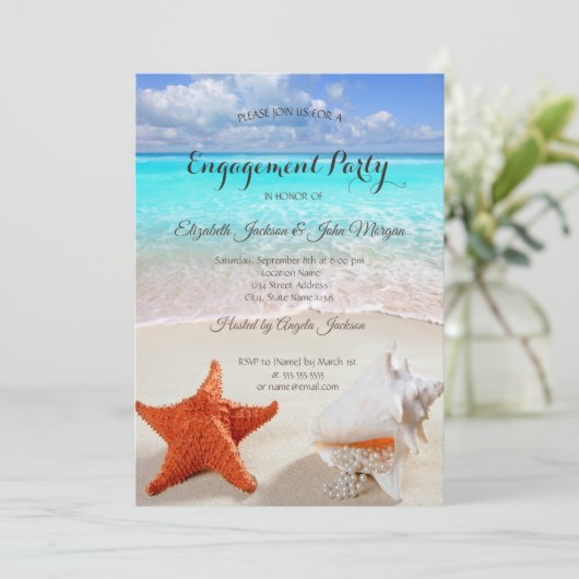 Beach Wedding Seashells Verloving Kaart (Staand voorkant)