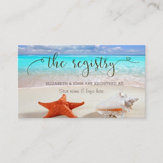 Beach Wedding Seashells Weddenschap Registry Informatiekaartje (Voorkant)