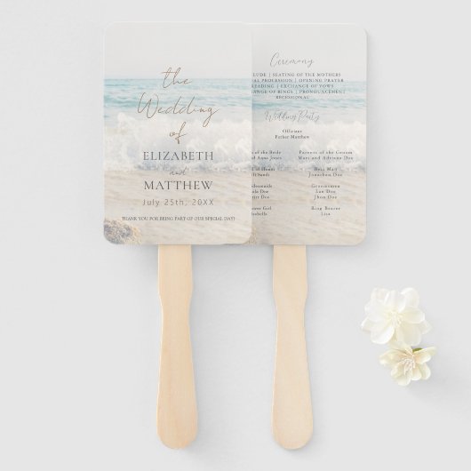 Beach Wedding Seaside/Oceanside Wedding Program Handwaaier (Voorkant en achterkant)