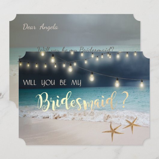 Beach Wedding Seastars Lights Bridesmaid Kaart (Voorkant / Achterkant)