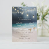Beach Wedding Seastars String Lights Uitnodiging (Staand voorkant)