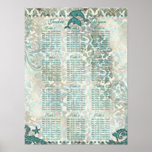 Beach Wedding Seating Chart Dolphin Poster (Voorkant)