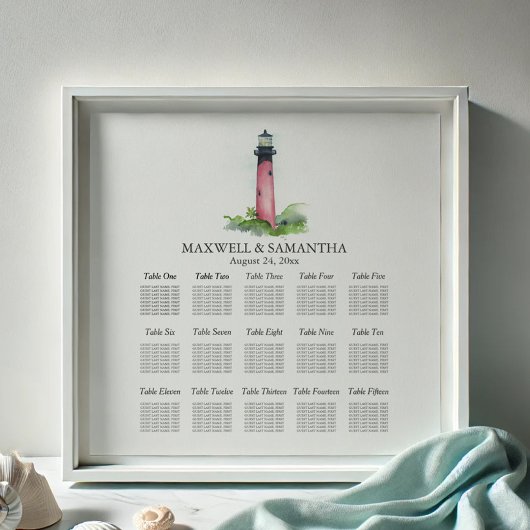 Beach Wedding SEATING CHART Lighthouse Poster