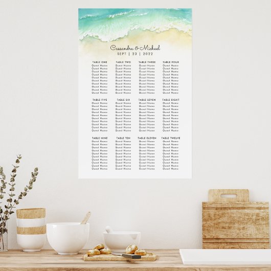 Beach Wedding Seating Chart Poster (Keuken)