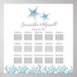 Beach Wedding SEATING CHART, Starfish Coral Poster