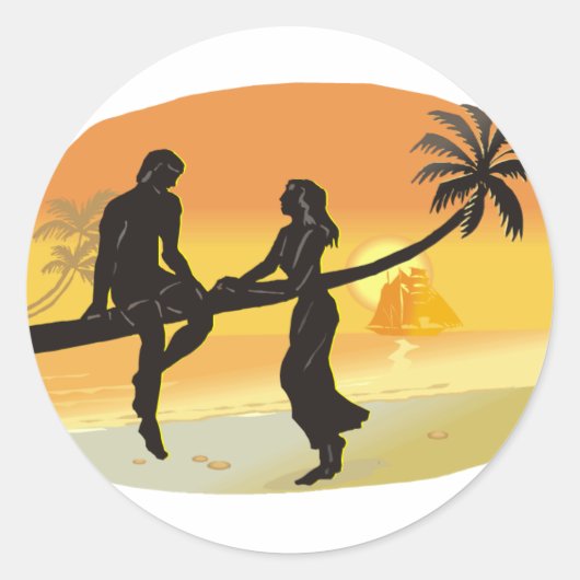 Beach Wedding Silhouette Ronde Sticker (Voorkant)