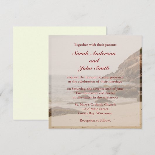 Beach Wedding Square Invitation - Rocky Beach Kaart (Voorkant / Achterkant)