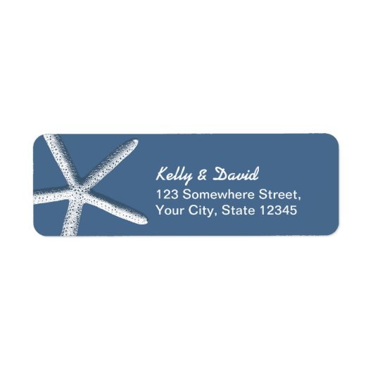Beach Wedding Starfish Navy Blue Etiket (Voorkant)