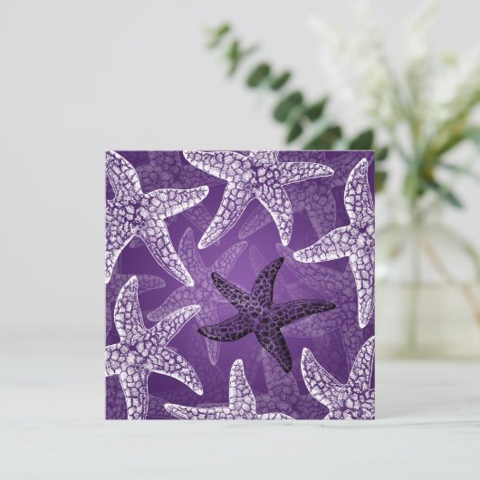 Beach Wedding Starfish Paars Kaart (Staand voorkant)
