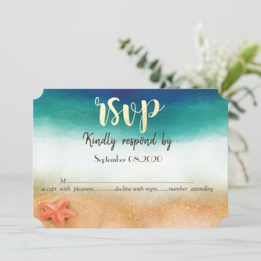 Beach Wedding, Starfish RSVP Kaart (Staand voorkant)
