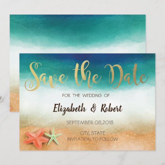 Beach Wedding, Starfish Save the Date (Voorkant / Achterkant)