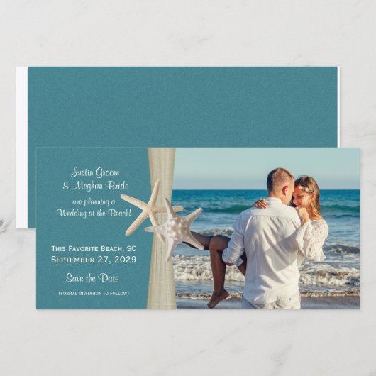 Beach Wedding Starfish Save the Date Photo (Voorkant / Achterkant)