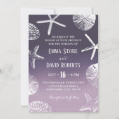 Beach Wedding Starfish Seashell Dusty Paarse Ombre Kaart (Voorkant)