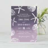 Beach Wedding Starfish Seashell Dusty Paarse Ombre Kaart (Staand voorkant)