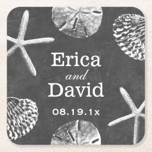 Beach Wedding Starfish & Seashells Chalkboard Kartonnen Onderzetters