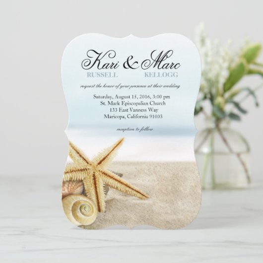 Beach Wedding Starfish Seashells Ocean Kaart (Staand voorkant)