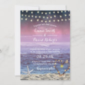 Beach Wedding Starfish String Lights Heart Sunset Kaart (Voorkant)