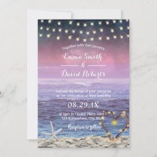 Beach Wedding Starfish String Lights Heart Sunset Kaart