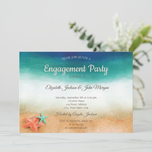 Beach Wedding, Starfish Verloving Kaart (Staand voorkant)