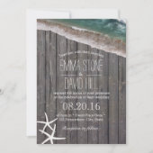 Beach Wedding Starfish & Waves Rustic Wood Kaart (Voorkant)