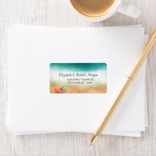 Beach Wedding Starfish Weddenschap Label (Insitu)