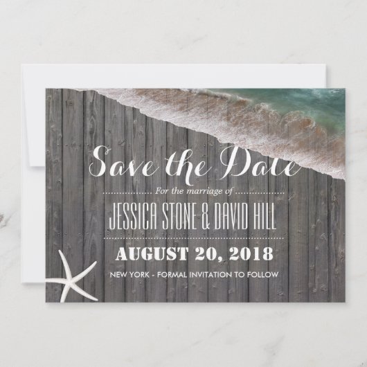 Beach Wedding Starfish Wood Save the Date (Voorkant)