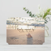 Beach Wedding, String Lights Seashell RSVP Kaart (Staand voorkant)
