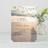 Beach Wedding String Lights Seashell Vrijgezellenf Kaart (Staand voorkant)