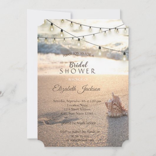 Beach Wedding String Lights Seashell Vrijgezellenf Kaart (Voorkant)