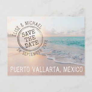 Beach Wedding Sunset Passport Stempel opslaan Datu Aankondigingskaart