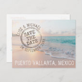 Beach Wedding Sunset Passport Stempel opslaan Datu Aankondigingskaart (Voorkant / Achterkant)