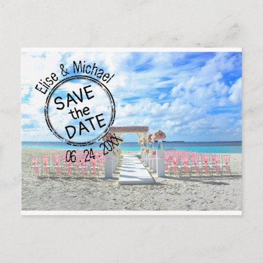 Beach Wedding Sunset Passport Stempel opslaan Datu Uitnodiging Briefkaart (Voorkant)