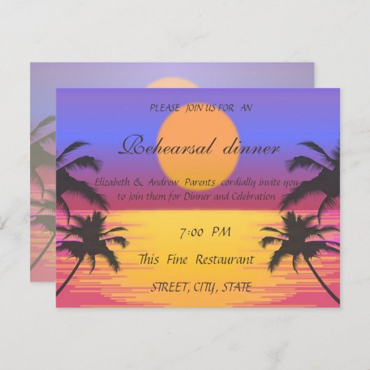 Beach Wedding Sunset Rehearsal Dinner Kaart (Voorkant / Achterkant)